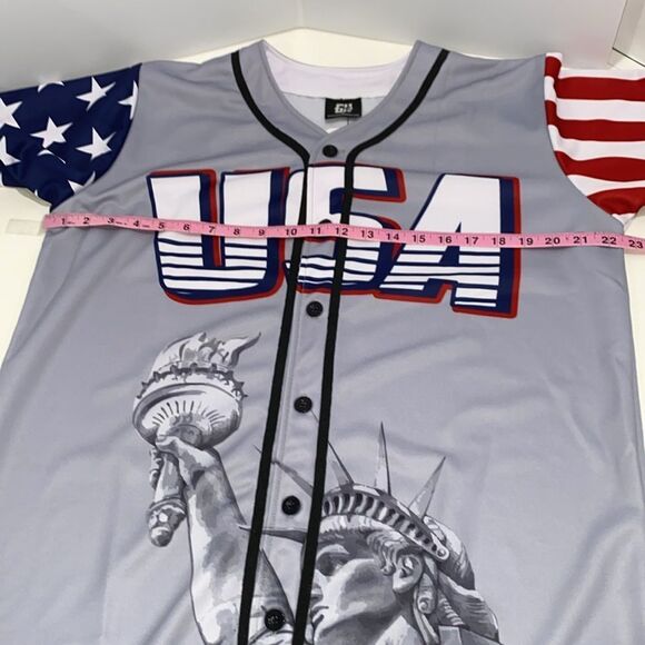 Greater Half Custom Baseball Jersey Button Down USA Grey America #1 Size Medium - Picture 11 of 17